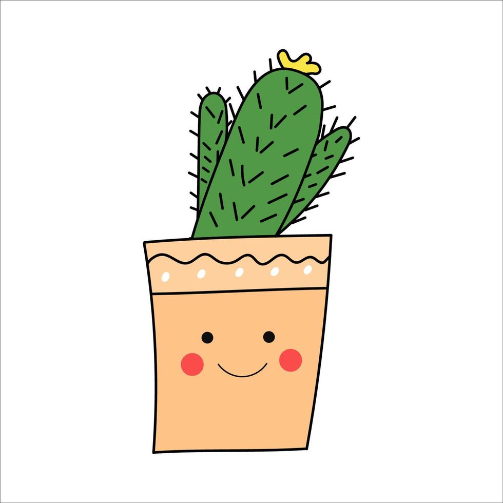 cactus en una olla naranja con cara vector