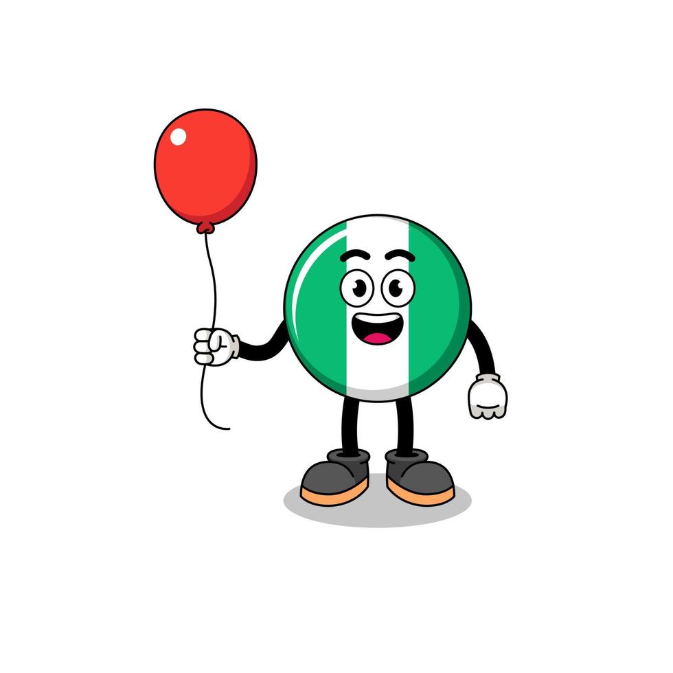 Cartoon of nigeria flag holding a balloon vector