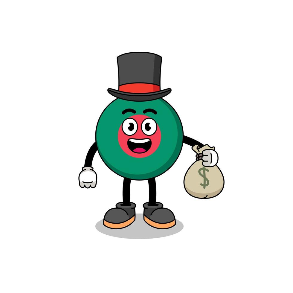 bangladesh flag mascot illustration rich man holding a money sack vector