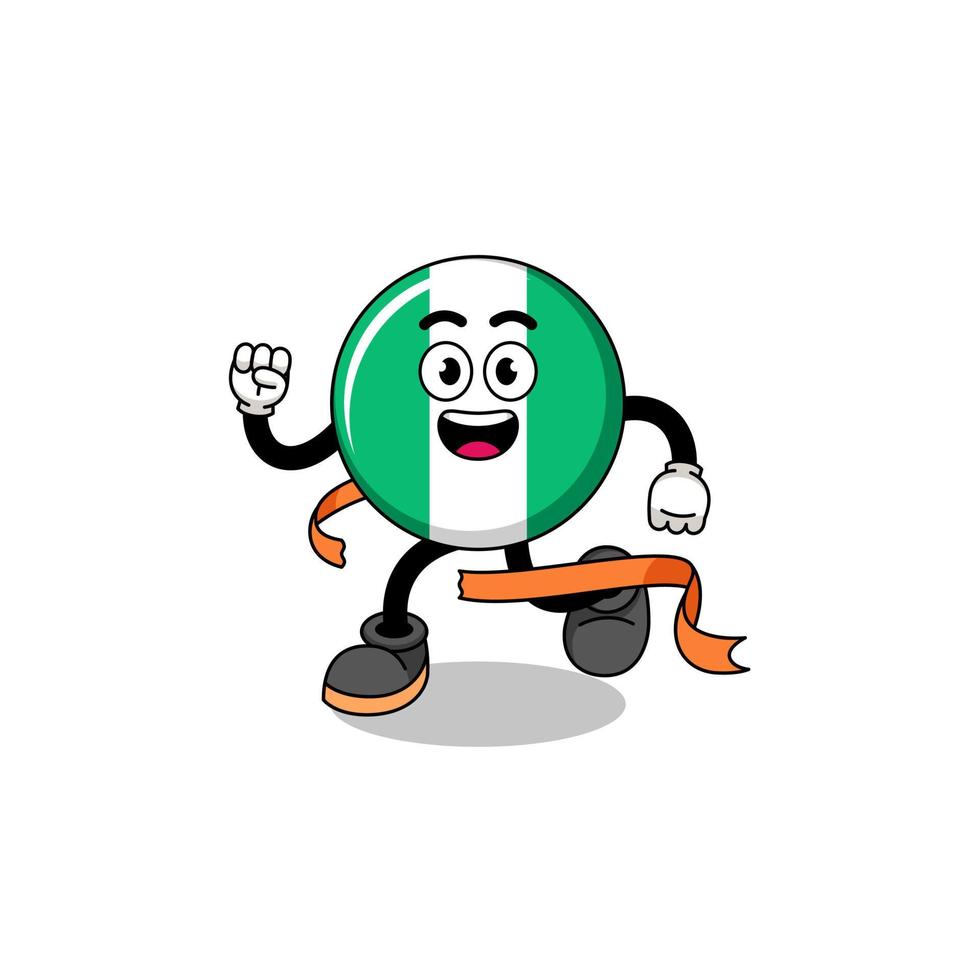 Mascot cartoon of nigeria flag running on finish line vector