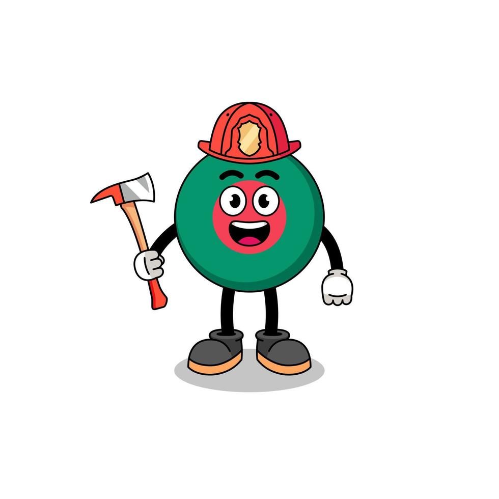 Cartoon mascot of bangladesh flag firefighter vector