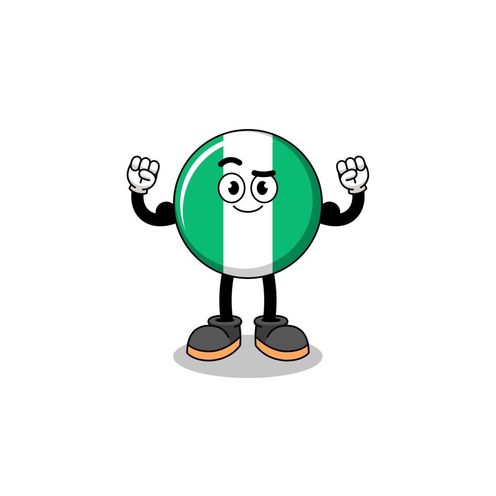 Mascot cartoon of nigeria flag posing with muscle vector