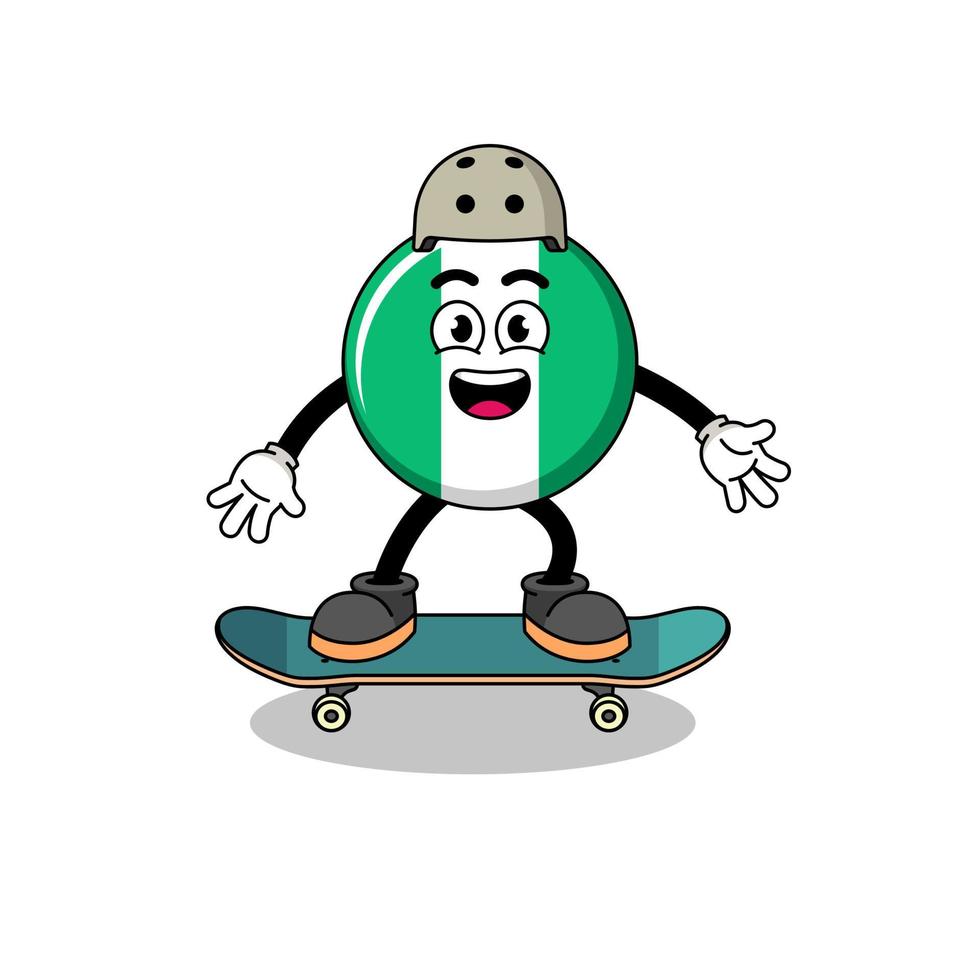 mascota de la bandera de nigeria jugando una patineta vector