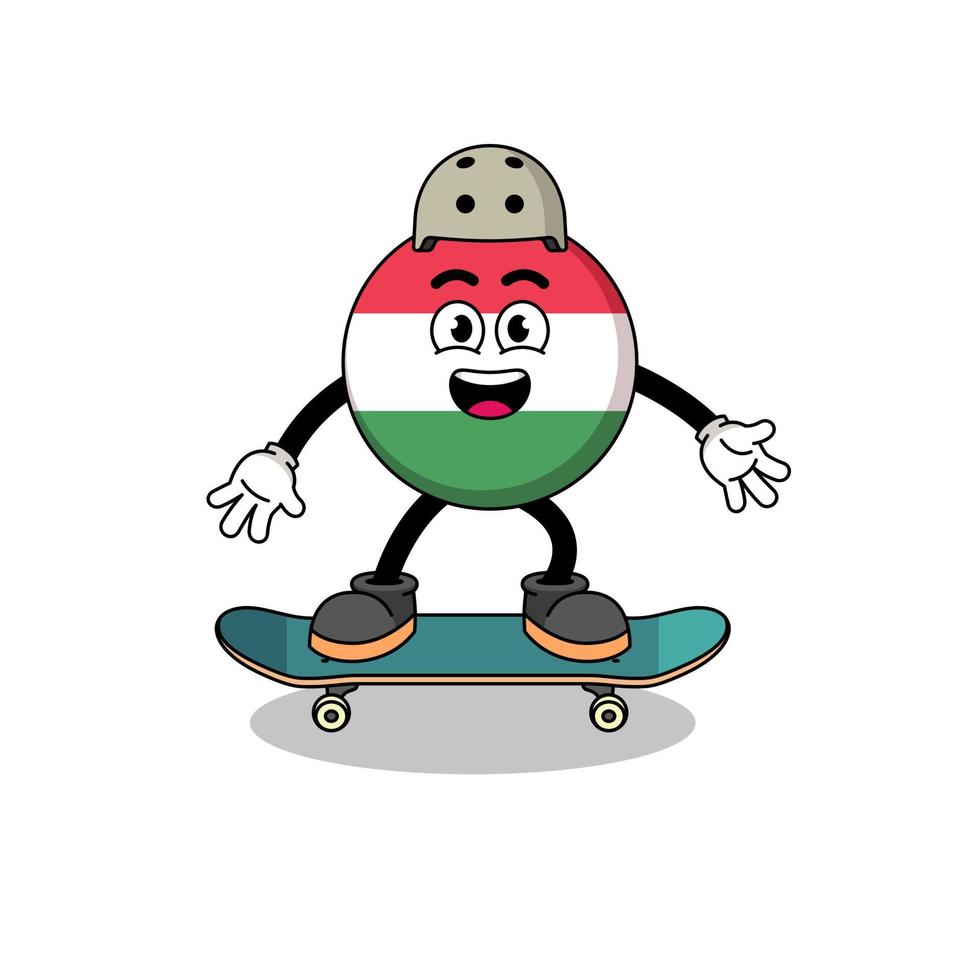 mascota de la bandera de hungría jugando una patineta vector