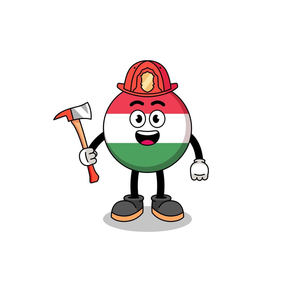 Cartoon mascot of hungary flag firefighter vector