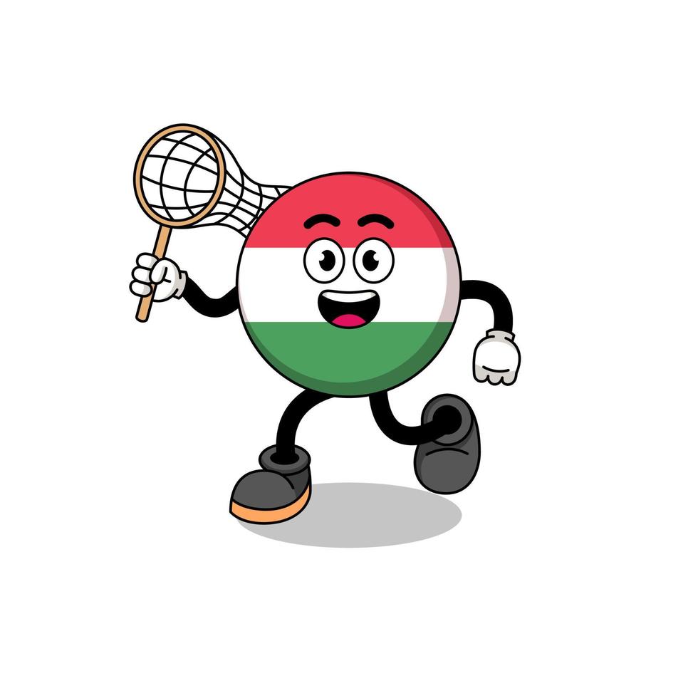 Cartoon of hungary flag catching a butterfly vector