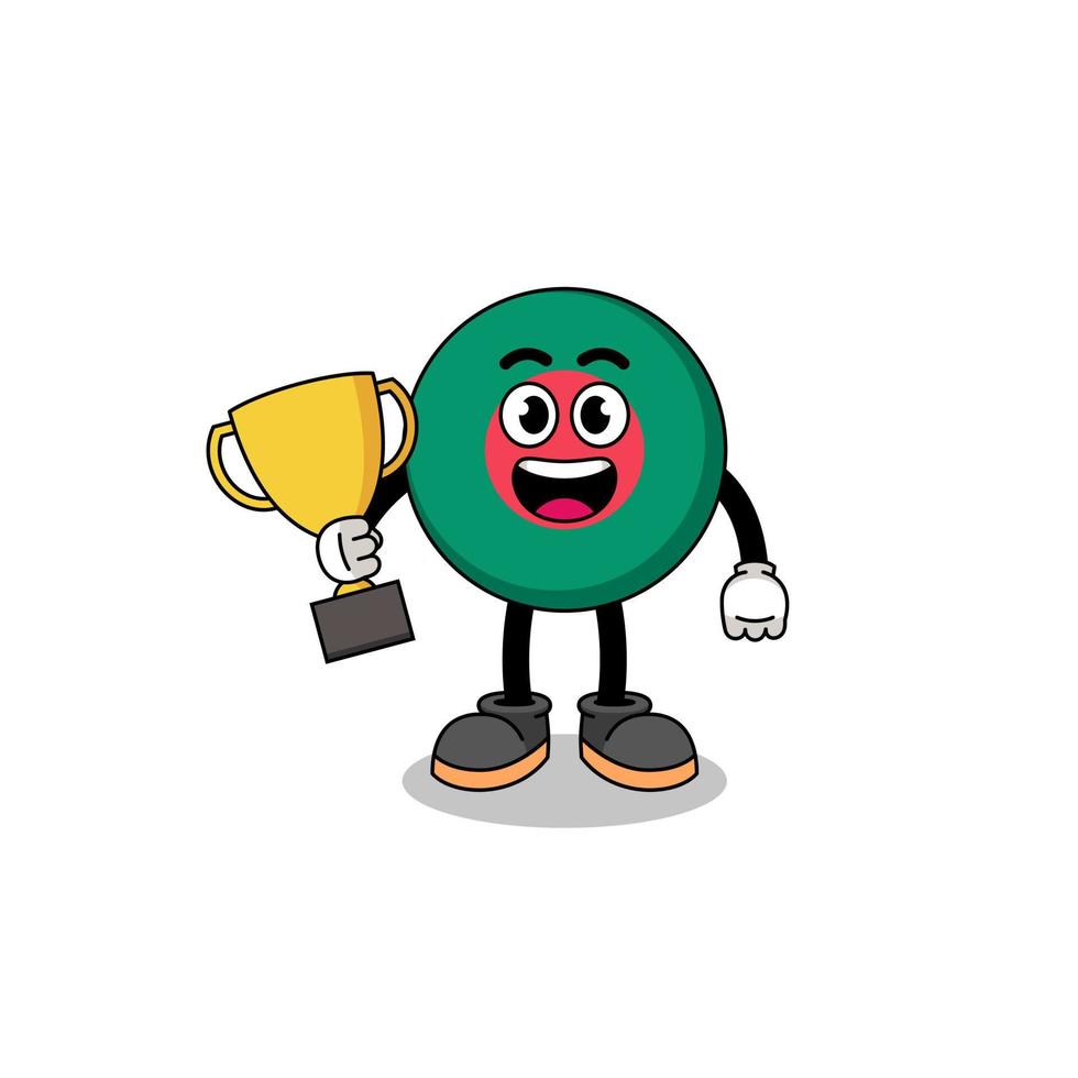 Cartoon mascot of bangladesh flag holding a trophy vector