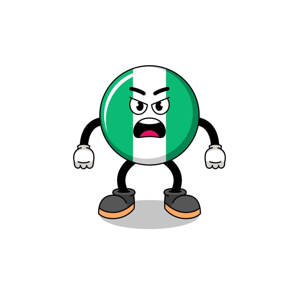 nigeria flag cartoon illustration with angry expression vector