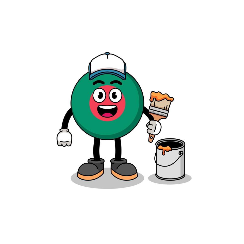 Character mascot of bangladesh flag as a painter vector