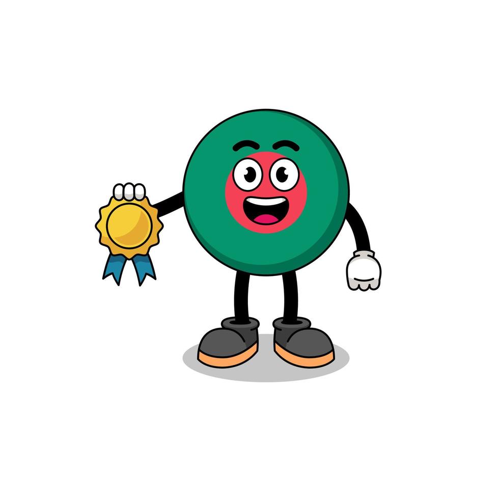 bangladesh flag cartoon illustration with satisfaction guaranteed medal vector