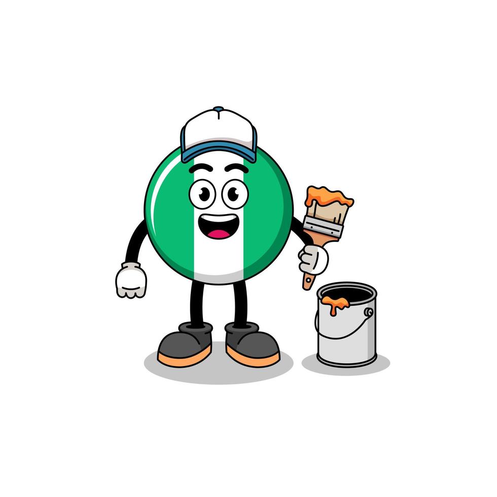 Character mascot of nigeria flag as a painter vector