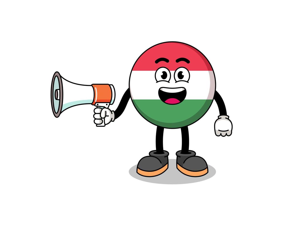 hungary flag cartoon illustration holding megaphone vector