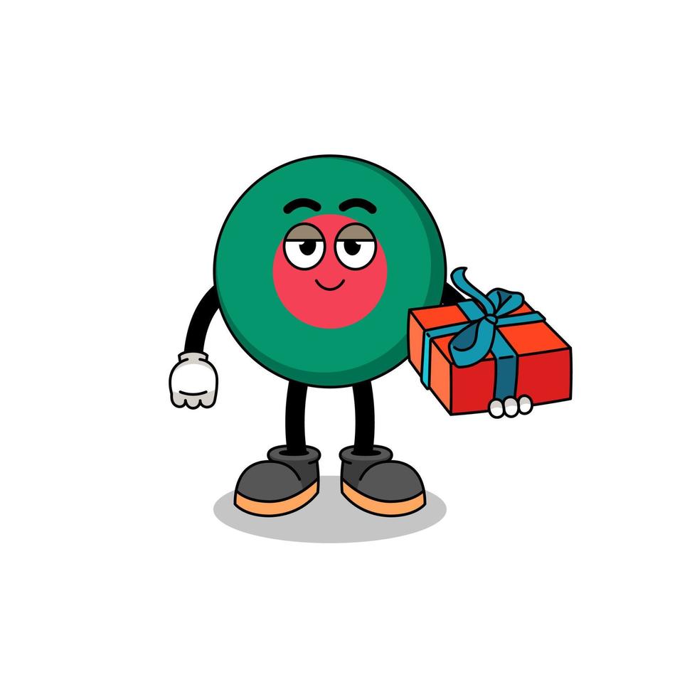 bangladesh flag mascot illustration giving a gift vector