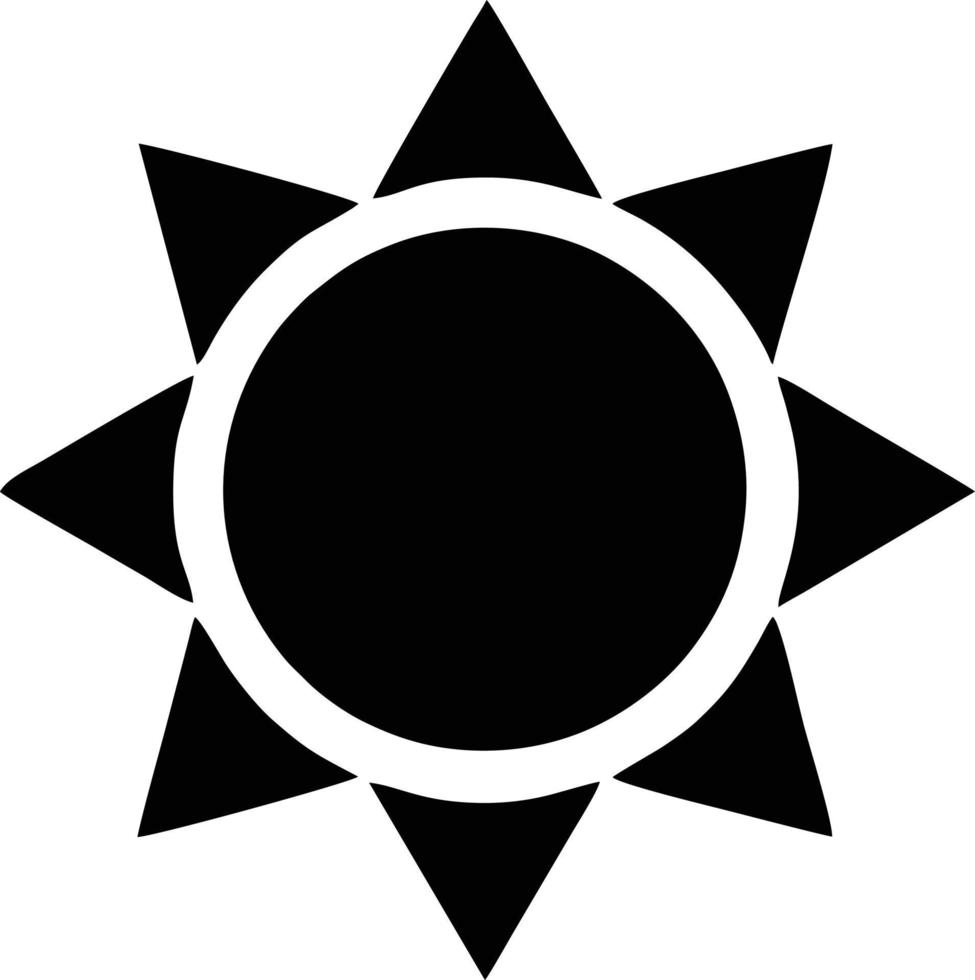 icono de sol en fondo blanco, ilustración del símbolo de icono de sol en negro sobre fondo blanco vector