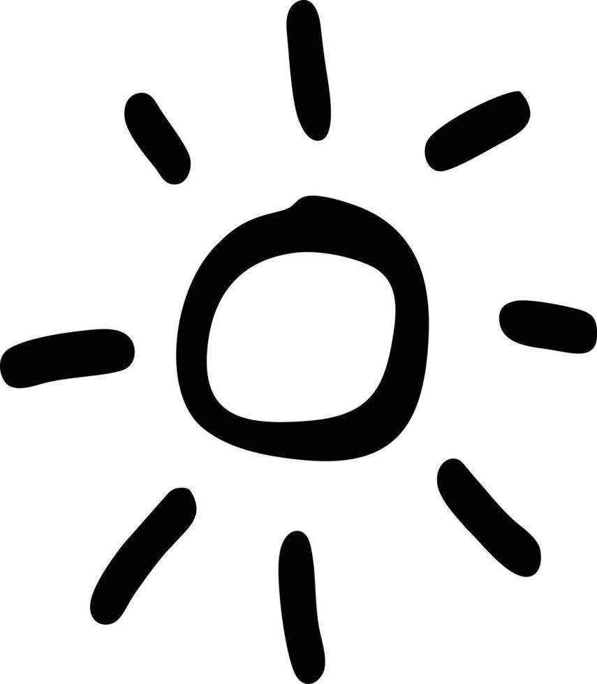 icono de sol en fondo blanco, ilustración del símbolo de icono de sol en negro sobre fondo blanco vector