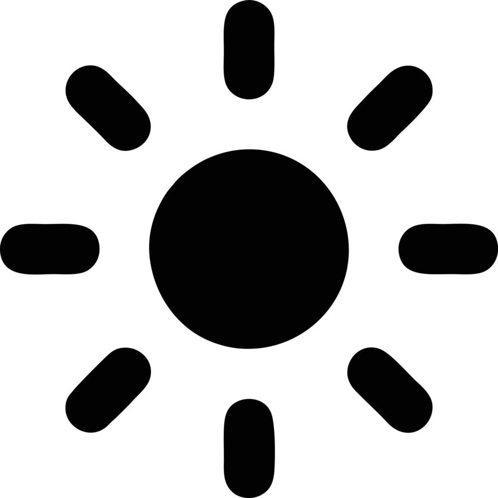 icono de sol en fondo blanco, ilustración del símbolo de icono de sol en negro sobre fondo blanco vector