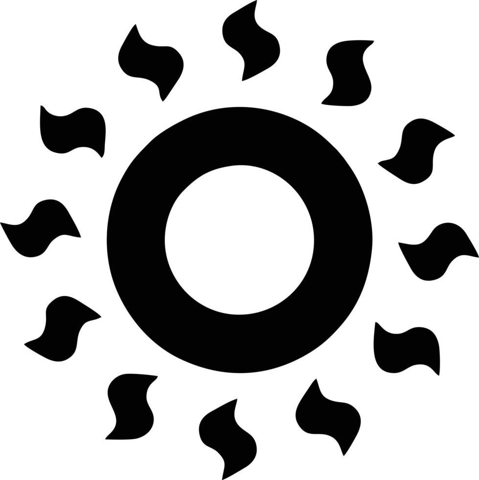 icono de sol en fondo blanco, ilustración del símbolo de icono de sol en negro sobre fondo blanco vector