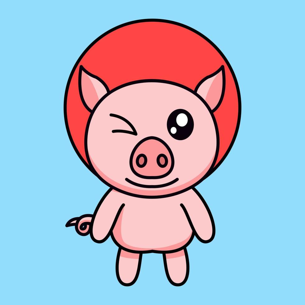 vector illustration of a cute and fat pig