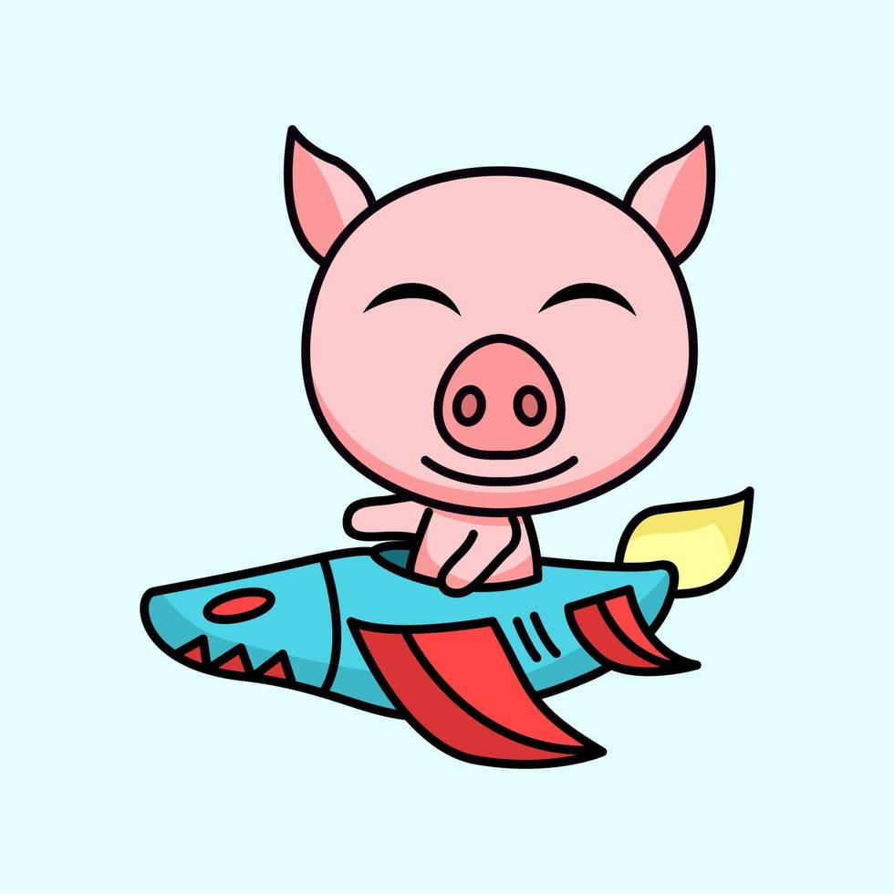 vector illustration of a cute and fat pig
