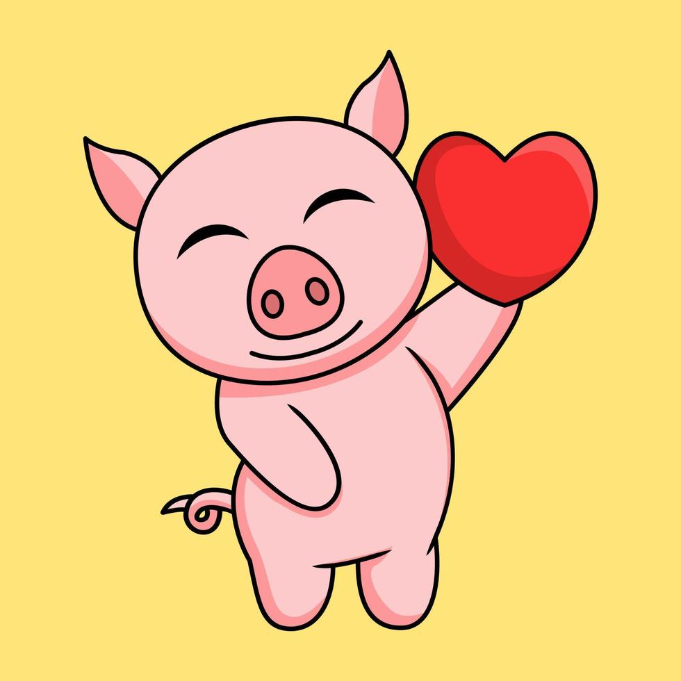 vector illustration of a cute and fat pig