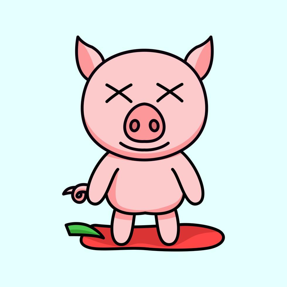 vector illustration of a cute and fat pig