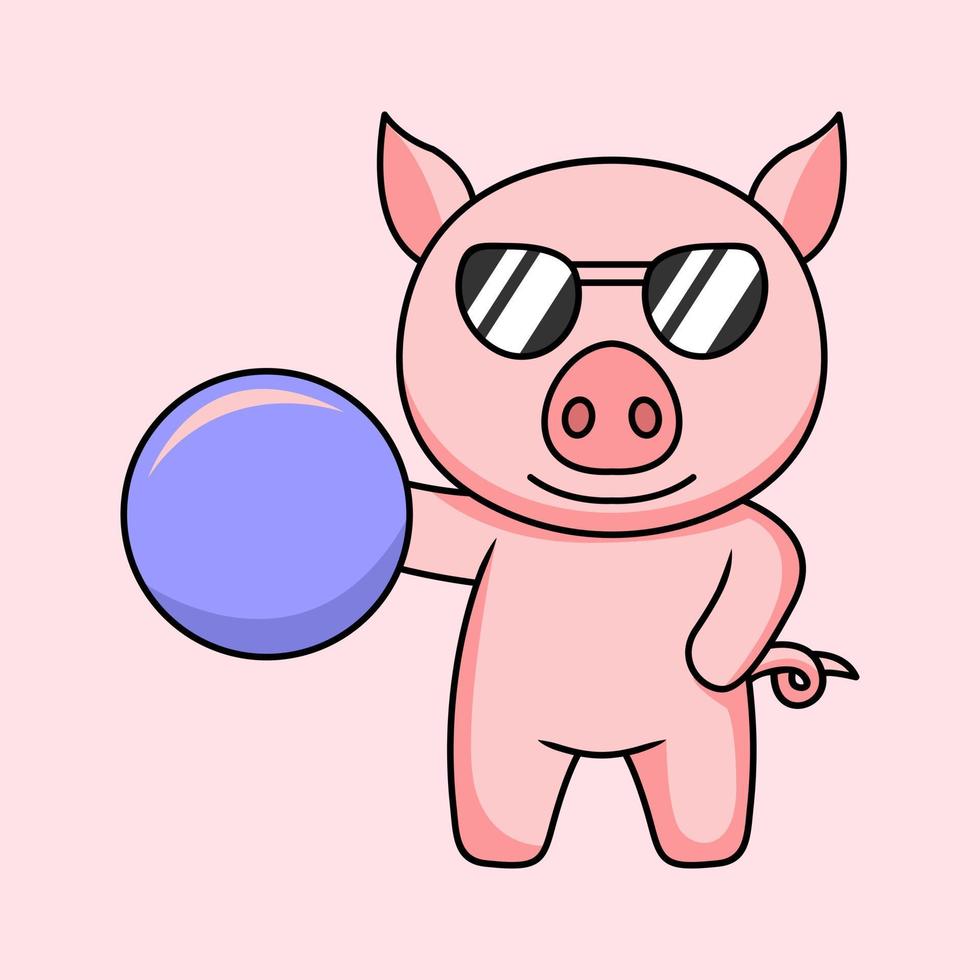 vector illustration of a cute and fat pig