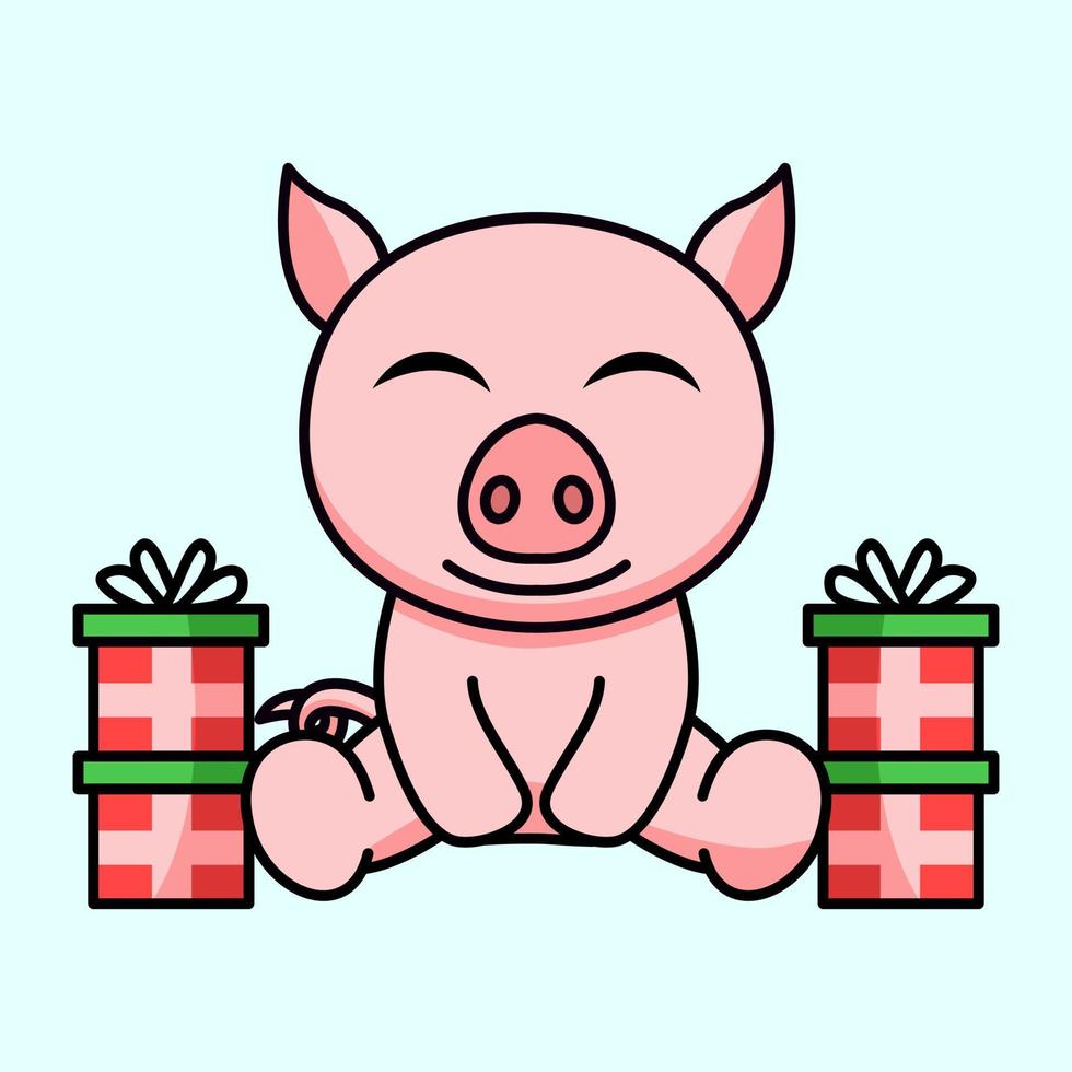 vector illustration of a cute and fat pig