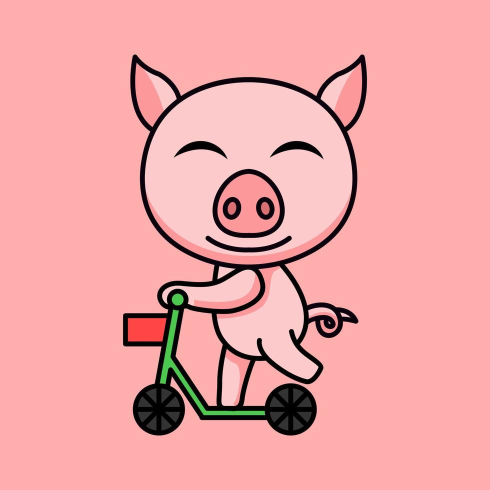 vector illustration of a cute and fat pig