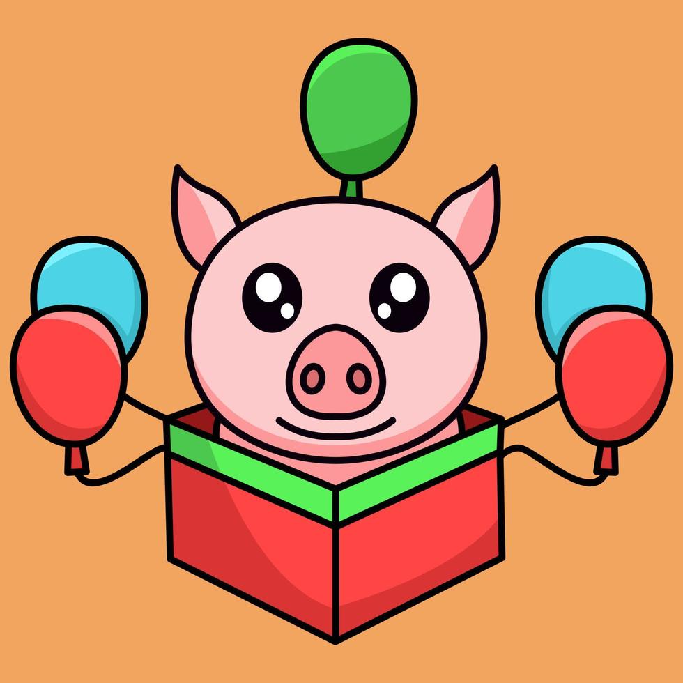 vector illustration of a cute and fat pig