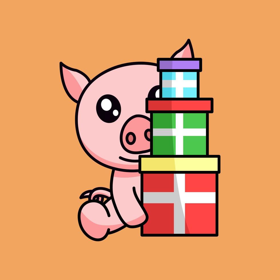 vector illustration of a cute and fat pig