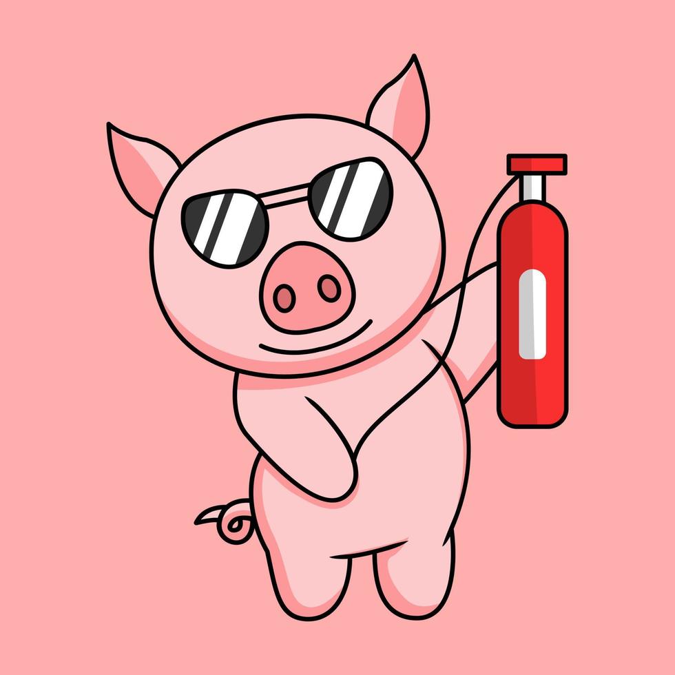 vector illustration of a cute and fat pig