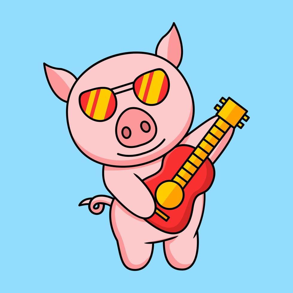 vector illustration of a cute and fat pig