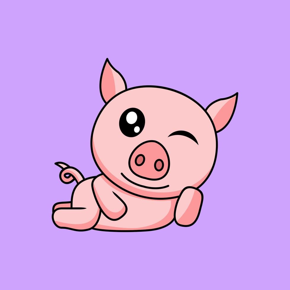 vector illustration of a cute and fat pig