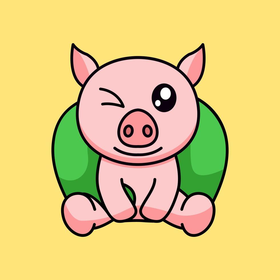 vector illustration of a cute and fat pig