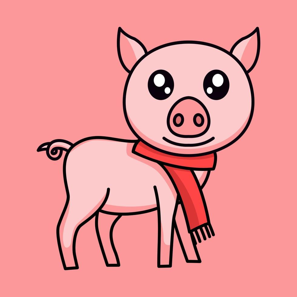 vector illustration of a cute and fat pig