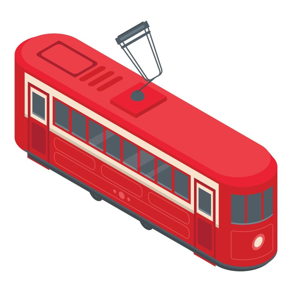 Red tram car icon, isometric style vector