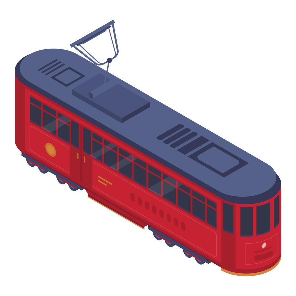 Classic tram car icon, isometric style vector