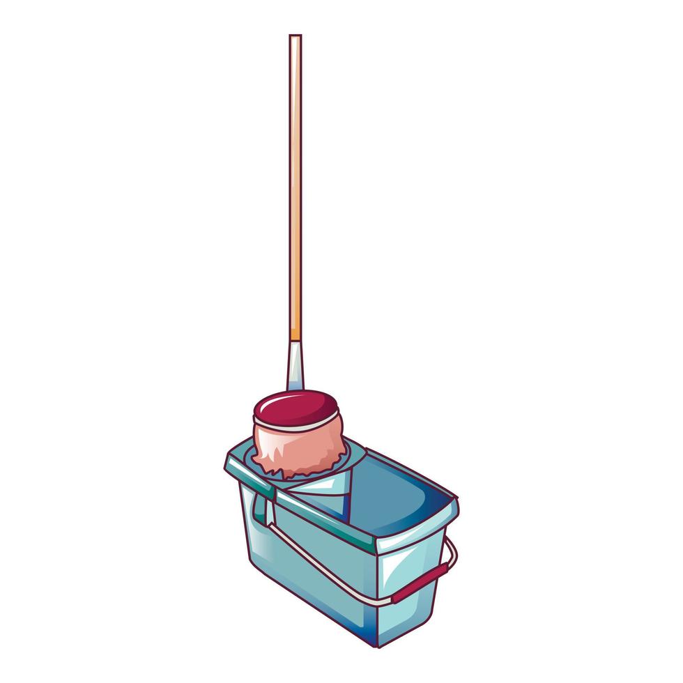 Mop in bucket icon, cartoon style vector