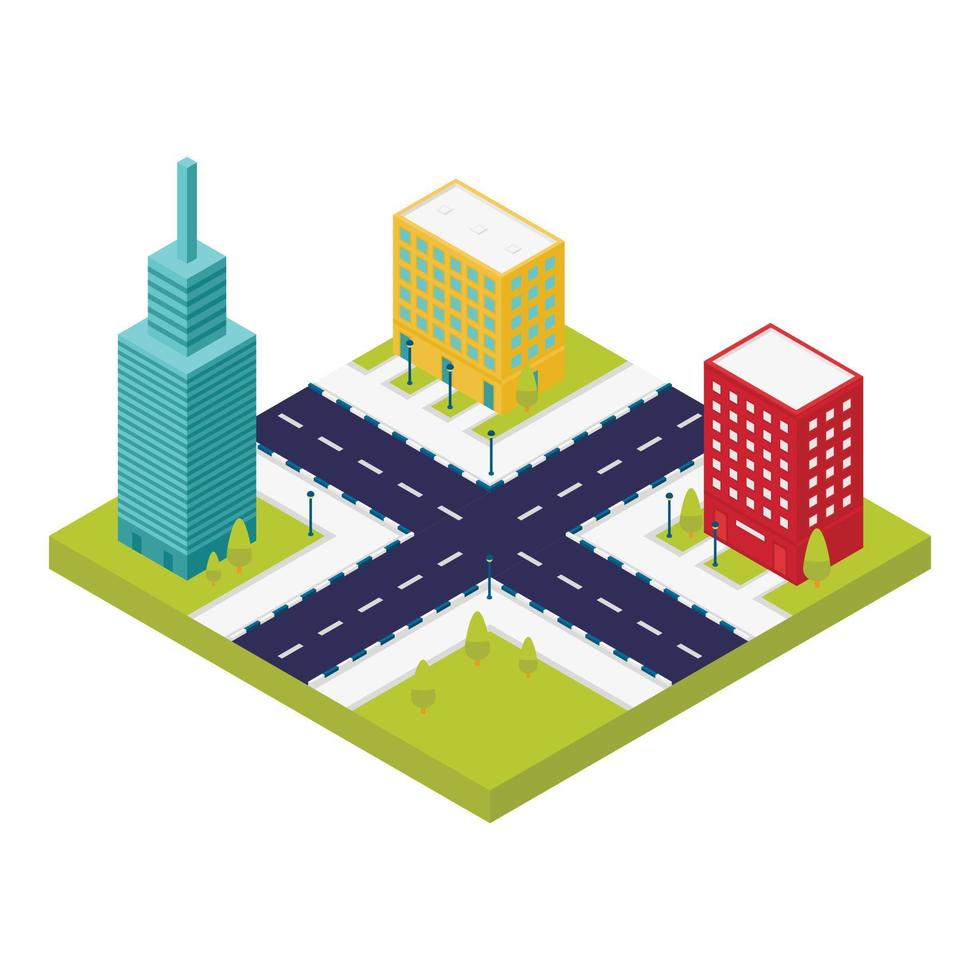 icono de carretera de intersección de la ciudad, estilo isométrico vector