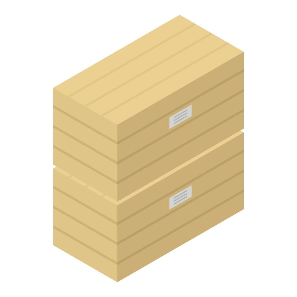 icono de pila de caja de madera, estilo isométrico vector