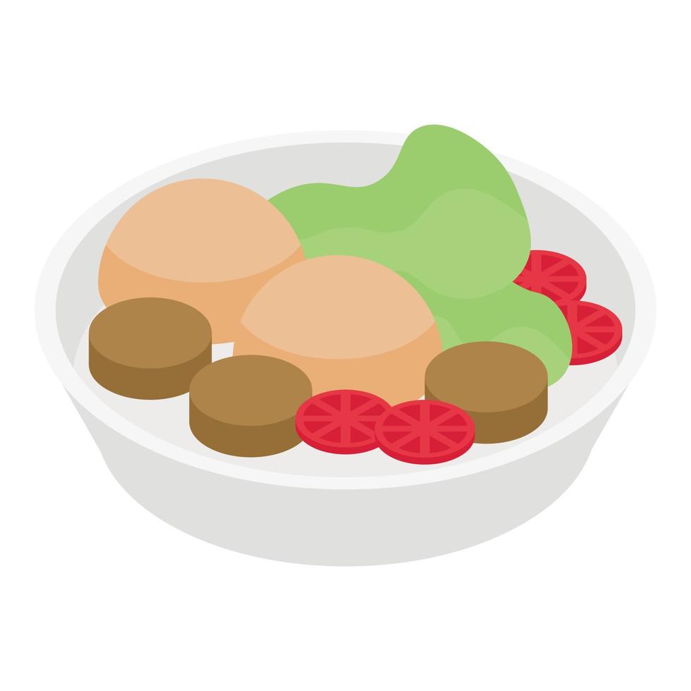 icono de plato de comida de refugio, estilo isométrico vector