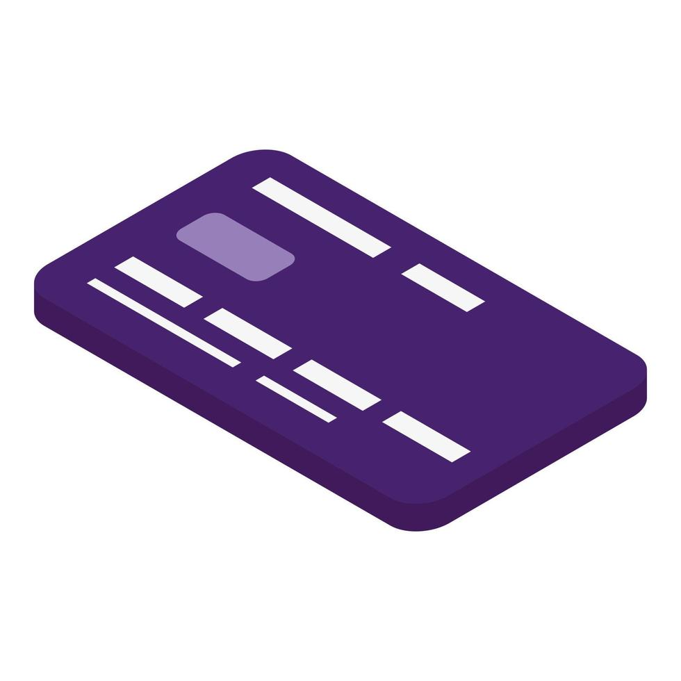 icono de tarjeta de crédito púrpura, estilo isométrico vector