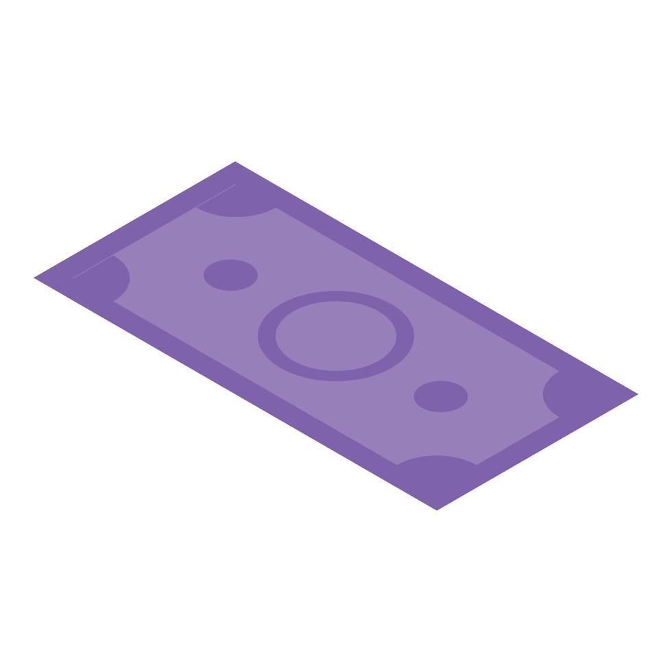 Purple money banknote icon, isometric style vector