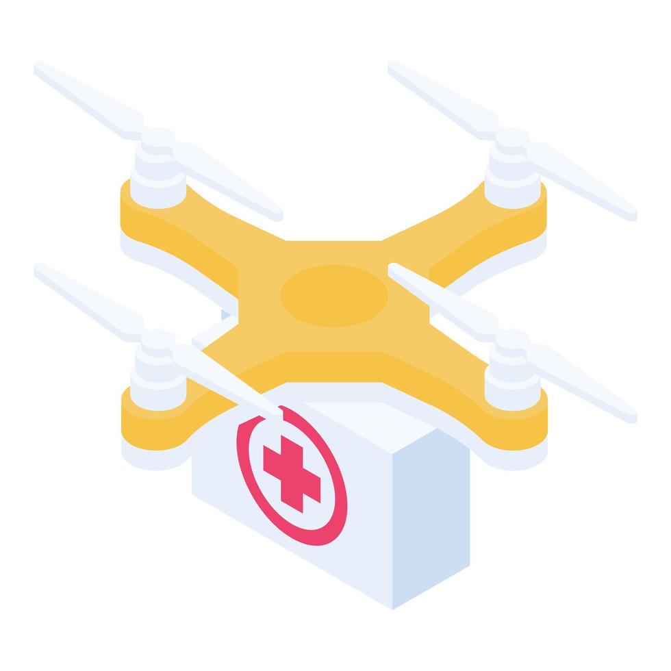 First aid kit drone icon, isometric style vector