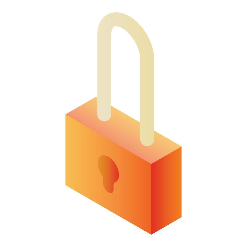 Orange padlock icon, isometric style vector