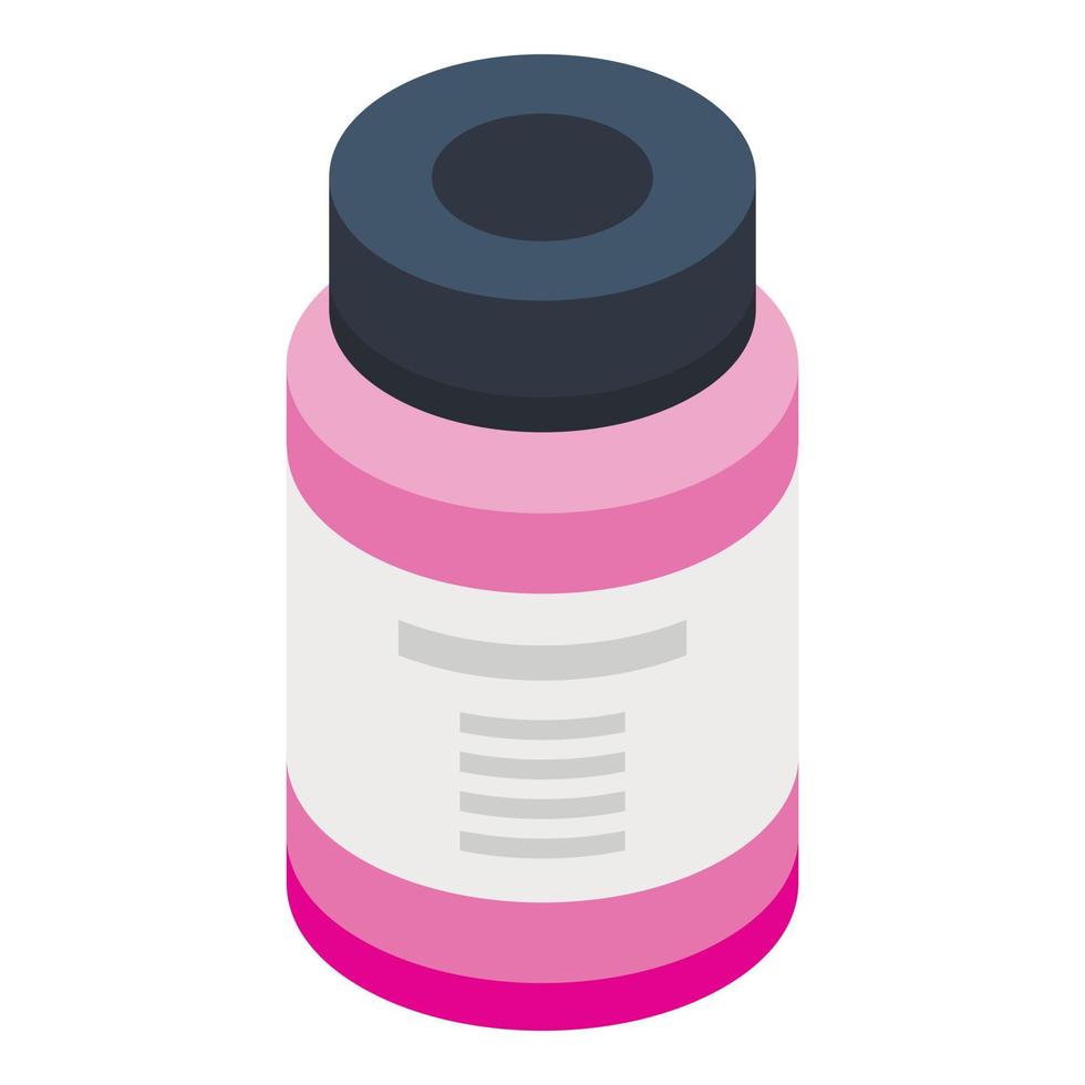 Pink medicine bottle icon, isometric style vector