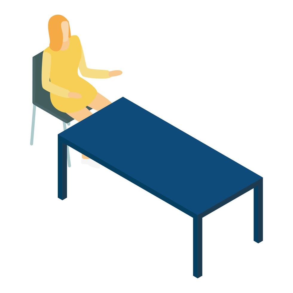 icono de mesa de oficina de mujer, estilo isométrico vector