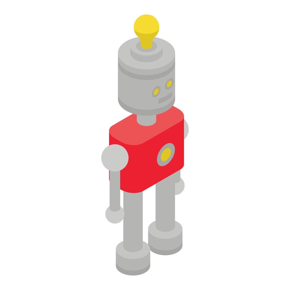 robot con icono de lámpara de bombilla, estilo isométrico vector