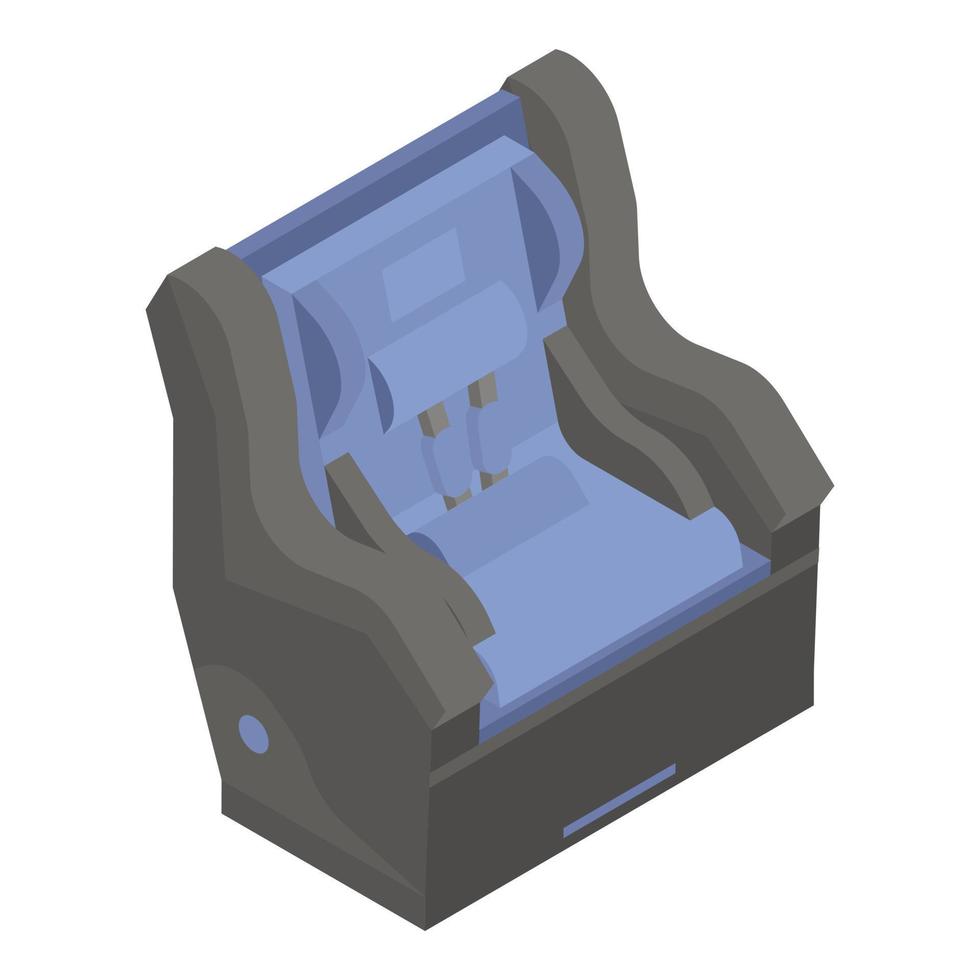 icono de asiento de coche infantil azul, estilo isométrico vector