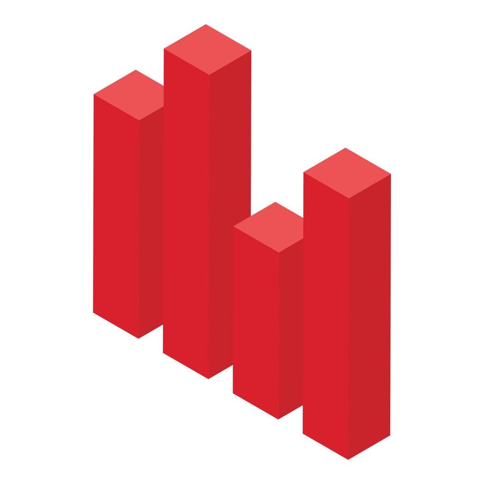 Red graph bar icon, isometric style vector